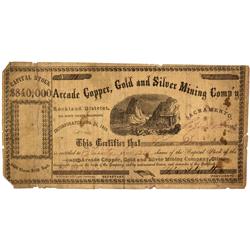 CA - Del Norte County,September 30, 1863 - Arcade Copper, Gold and Silver Mining Company, Stock