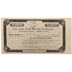 CO - Cripple Creek,Teller County - 1895 - Aola Gold Mining Company Stock Certificate - Fenske Collec