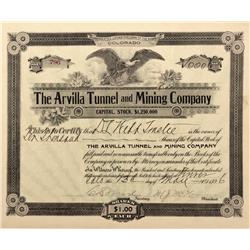 CO - Cripple Creek,Teller County - 1896 - Arvilla Tunnel and Mining Company Stock Certificate - Fens