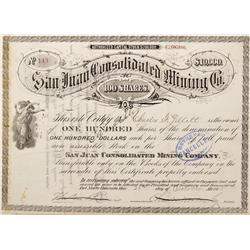 CO - Del Norte,Rio Grande County - 1875 - San Juan Consolidated Mining Co. Stock Certificate - Fensk