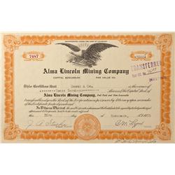 CO - Idaho Springs,Clear Creek County - 1935 - Alma Lincoln Mining Company Stock Certificate - Fensk