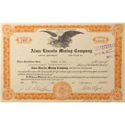 CO - Idaho Springs,Clear Creek County - 1935 - Alma Lincoln Mining Company Stock Certificate - Fensk