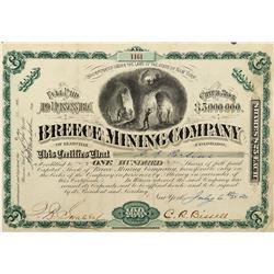 CO - Leadville,Lake County - 1880 - The Breece Mining Company of Leadville Colorado Stock Certificat