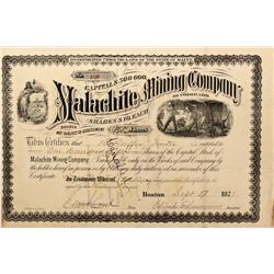 CO - Malachite,Jefferson County - 1877 - Malachite Mining Company of Colorado Stock Certificate - Fe