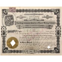 MT - Jardine,Park County - 1899 - King Solomon Quartz and Placer Mining Company Stock Certificate - 