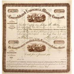 MX - Pachuca,Hidalgo County - October 23, 1878 - Consolidated Esperanza Mining Company Stock Certifi