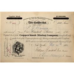 NC - Ashe County,1881 - Copper Knob Mining Company Stock Certificate - Fenske Collection