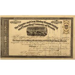 NV - 1868 - Empire and Gem Mining, Manufacturing and Tunneling Company of Nevada Stock Certificate -