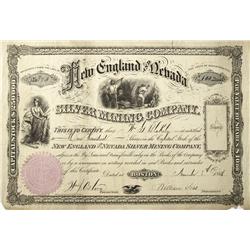 NV - Nov. 8, 1866 - New England and Nevada Stock Certificate