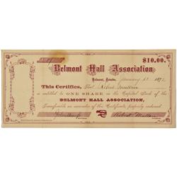 NV - Belmont,Nye County - Jan. 11 1872 - Belmont Hall Association Stock Certificate - Clint Maish Co