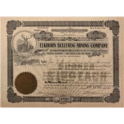 NV - Bullfrog,Nye County - 1906 - Elkhorn Bullfrog Mining Company Stock Certificate - Fenske Collect