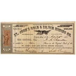 NV - Virginia City,Storey County - 1863 - St. John's Gold and Silver Mining Co. Stock Certificate *T