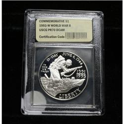 1993-w World War II Proof Commemorative Dollar Graded PR70 DCAM