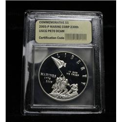 2005-p Marine Corp 230th Anniversary Proof Commemorative Silver Dollar Graded PR70 DCAM