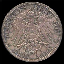 1913 Germany Saxony 3 Mark MS66+ (COI-8517)