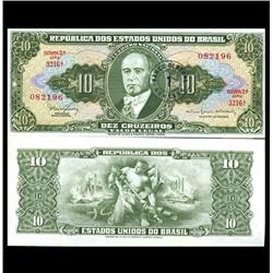 1967 Brazil 10 Cruzeiro Overpring Crisp Uncirculated Note (CUR-05921)