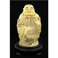 Chinese Handcarved Bone Standing Buddha With Bat (CLB-707)
