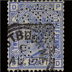 1881 RARE GB 2.5p Blue Used Stamp RARE Perfin (STM-1558)