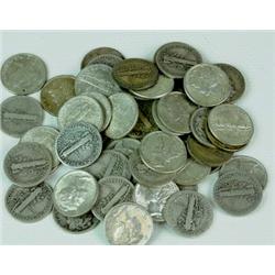 Lot of 90 Assorted Mercury Dimes- Various-