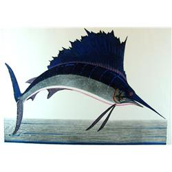 HUGE SAIL FISH HAND COLORED LTD EDITION ETCHING