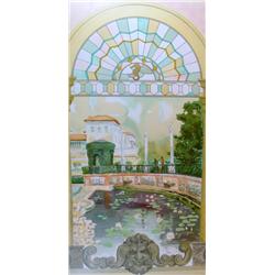 STAIN GLASS BRIDGE SCENE COLORFUL LTD ED LIQUIDATION