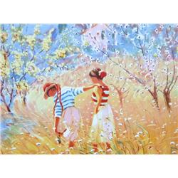 CHILDREN IN GARDEN SOFT PASTEL STYLE LTD ED
