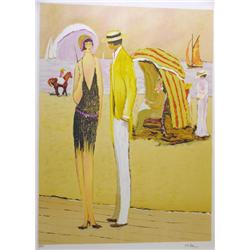 1920'S STYLE BEACH SCENE COLORFUL SIGNED LTD ED