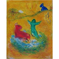 THE SACRIFICE MARC CHAGALL COLORFUL ORIGINAL LITHOGRAPH RARE