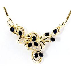 Genuine Diamond and Blue Sapphire Flower Necklace 14k Yellow Italy Gold, 19.25g