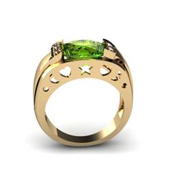 Genuine 3.85 ctw Peridot & Diamond Ring White or Yellow Gold 10kt 5.3g