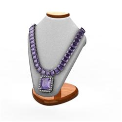 Genuine 58.14 ctw Tanzanite & Diamond  Necklace 14kt W/Y Gold 37g (Emerald Cut)