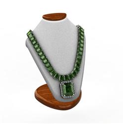 Genuine 54.14 ctw Green Tourmaline & Diamond Necklace 14kt W/Y Gold 37g (Emerald Cut)