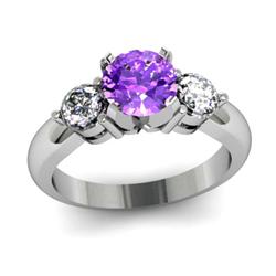 Genuine 1.40 ctw Amethyst & Diamond Ring White or Yellow Gold 14kt 4.25g