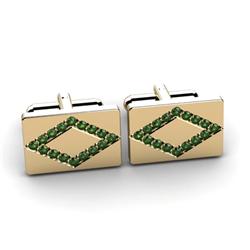 Genuine 1.28 ctw Green Tourmaline Cufflink 14kt W/Y Gold 5.44g