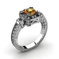 Genuine 1.48 ctw Citrine Cushion Engrave & Diamond Ring 10kt White or Yellow Gold 5.44g