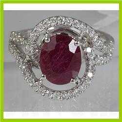 Genuine 4.93 ctw Ruby & Diamond Ring 18kt Gold-White