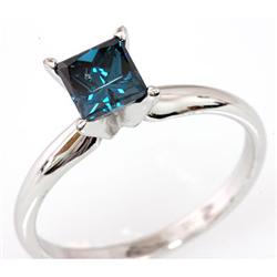 Genuine 0.60 ctw Princess Cut Blue Diamond Ring 14kt, Enhanced, SI-I W/Y Gold 14kt 2.75g