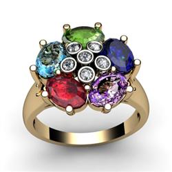 Genuine  2.9 ctw 10kt Multi-Color Precious Stone & Diamond Ring