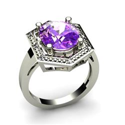 Genuine 4.58 ctw Amethyst& Diamond Ring White or Yellow Gold 14kt 4.3g