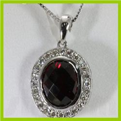 Genuine 3.35 ctw Garnet & Diamond Necklace 16" 14kt Gold-White