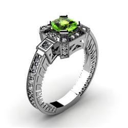 Genuine 1.68 ctw Green Tourmaline Cushion Engrave & Diamond Ring 10kt White or Yellow Gold 5.44g