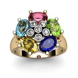 Genuine  2.9 ctw 10kt Multi-Color Precious Stone & Diamond Ring
