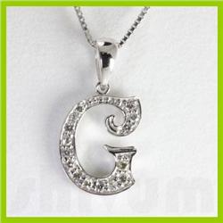 Genuine 0.14 ctw Alphabet Initial Letter G Diamond Necklace 16" 14kt Gold-White
