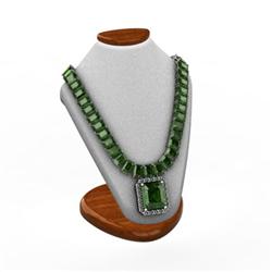 Genuine 54.14 ctw Emerald & Diamond Necklace 14kt W/Y Gold 37g (Emerald Cut)