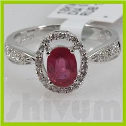 Genuine 1.35 ctw 18k Ruby & Diamond White Gold Ring