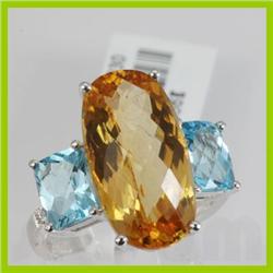 Genuine  9.37 ctw Diamond Citrine Ring 18KT White Gold