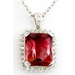 Genuine 8.21 ctw Pink Tourmaline & Diamond Pendant 14kt W/Y Gold 2.98g