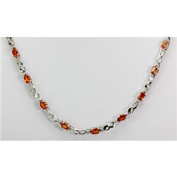 Genuine 8.42 ctw Orange Sapphire & Diamond Necklace14kt W/Y Gold 9.816g