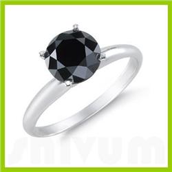 Genuine 3.0 ctw Black Diamond Solitaire Ring 14kt Gold-White