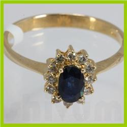 Genuine 0.76 ctw Blue Sapphire & Diamond Ring 14kt Gold-Yellow